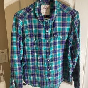 Authentic American Heritage Petite XL Green plaid Flannel Button Down casual
